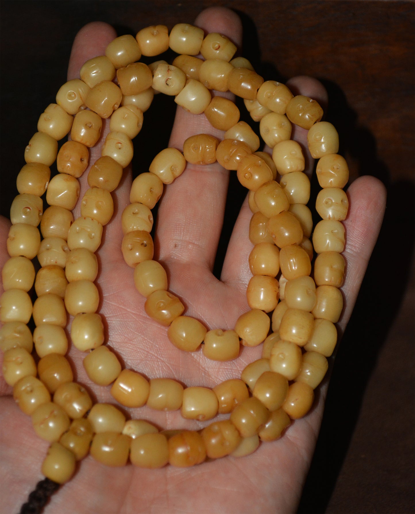 Real Tibetan Antique Kapala Bone Skull Mala Prayer Beads Bracelet Amulet Tibet Rosary Lucky Talisman