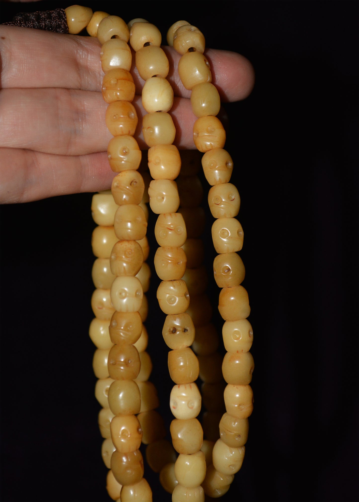 Real Tibetan Antique Kapala Bone Skull Mala Prayer Beads Bracelet Amulet Tibet Rosary Lucky Talisman