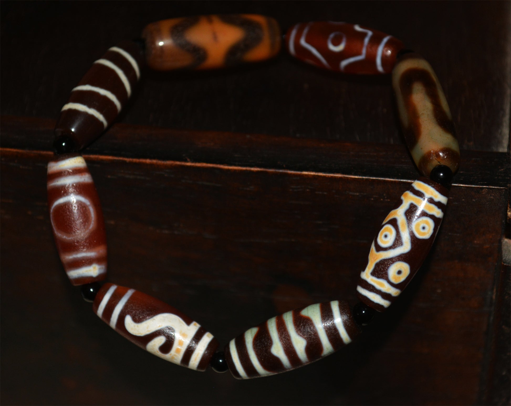 Ancient Dzi Bead Bracelet Tibetan Five Seven Eyes Amulet Tiger Tooth Ruyi Pendant Himalaya Agate Pure Real Gzi Old Antique Talisman