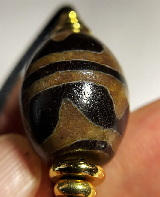 Ancient Dzi Bead Genuine Tibet Tiger Tooth Amulet Pendant Himalayan Agate Pure Water Wave Zigzag Gzi Old Antique Real Talisman Bracelet