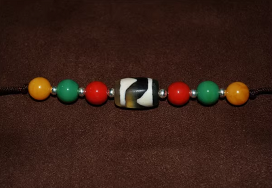 Ancient Real Tibetan Tiger Tooth Dzi Bead Water Wave Amulet Genuine Himalayan Agate  Talisman Zigzag