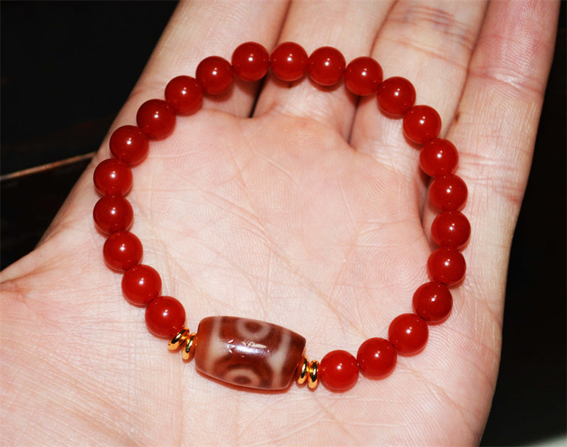 Ancient Tibetan Three Eyes Dzi Bead Amulet Himalaya 3 Eyed Pure Gzi Genuine Old Antique Agate Real Talisman Bracelet