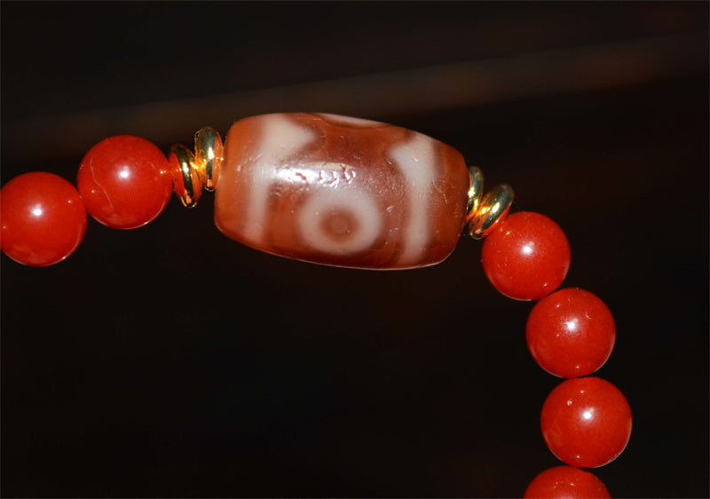 Ancient Tibetan Three Eyes Dzi Bead Amulet Himalaya 3 Eyed Pure Gzi Genuine Old Antique Agate Real Talisman Bracelet