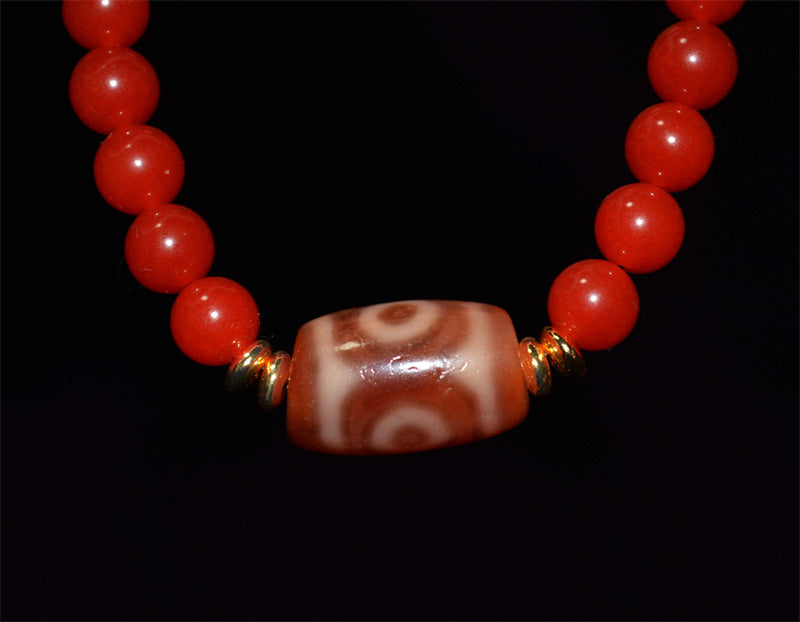 Ancient Tibetan Three Eyes Dzi Bead Amulet Himalaya 3 Eyed Pure Gzi Genuine Old Antique Agate Real Talisman Bracelet