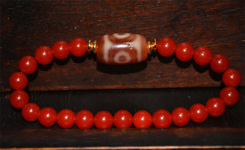 Ancient Tibetan Three Eyes Dzi Bead Amulet Himalaya 3 Eyed Pure Gzi Genuine Old Antique Agate Real Talisman Bracelet