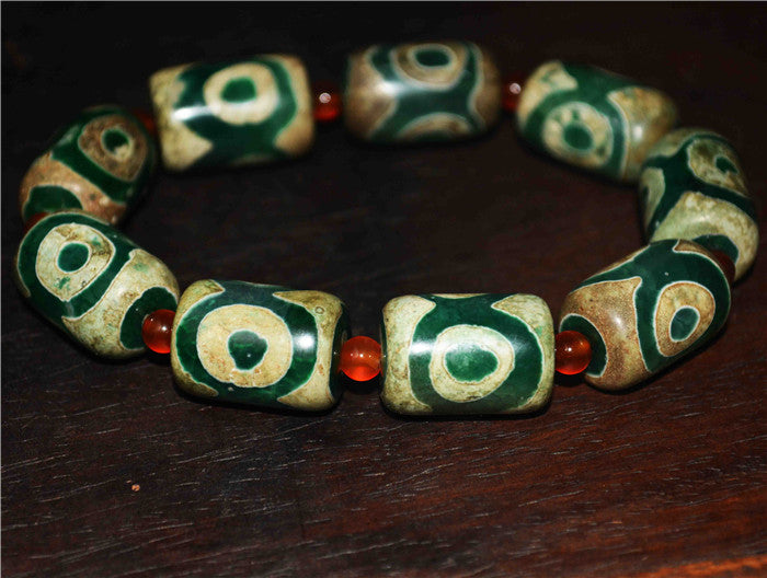 Ancient Tibetan Three Eyes Dzi Bead Bracelet Genuine Amulet Himalayas Agate Pure Special 3 Eyed Gzi Old Antique Talisman Authentic