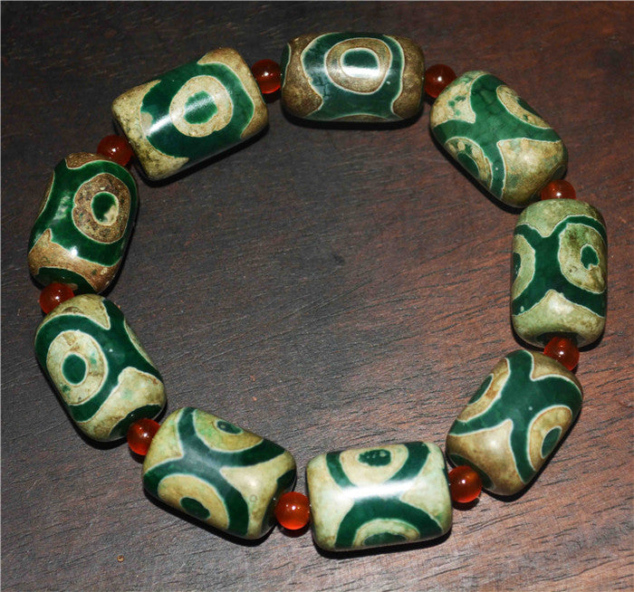 Ancient Tibetan Three Eyes Dzi Bead Bracelet Genuine Amulet Himalayas Agate Pure Special 3 Eyed Gzi Old Antique Talisman Authentic