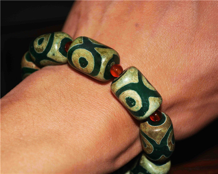 Ancient Tibetan Three Eyes Dzi Bead Bracelet Genuine Amulet Himalayas Agate Pure Special 3 Eyed Gzi Old Antique Talisman Authentic