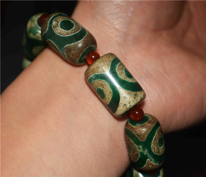 Ancient Tibetan Three Eyes Dzi Bead Bracelet Genuine Amulet Himalayas Agate Pure Special 3 Eyed Gzi Old Antique Talisman Authentic