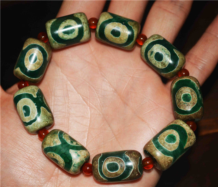 Ancient Tibetan Three Eyes Dzi Bead Bracelet Genuine Amulet Himalayas Agate Pure Special 3 Eyed Gzi Old Antique Talisman Authentic