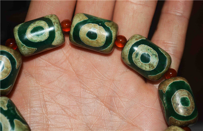 Ancient Tibetan Three Eyes Dzi Bead Bracelet Genuine Amulet Himalayas Agate Pure Special 3 Eyed Gzi Old Antique Talisman Authentic