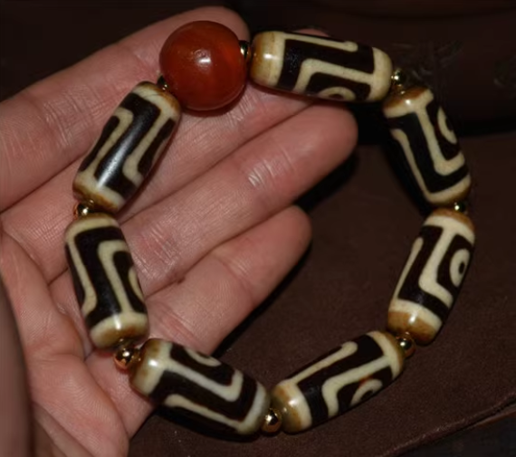 Ancient Tibetan Two Eyes Dzi Bead Bracelet Amulet Himalayas Agate Pure 2 Eyed Gzi Mala Old Antique Talisman Authentic