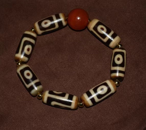 Ancient Tibetan Two Eyes Dzi Bead Bracelet Amulet Himalayas Agate Pure 2 Eyed Gzi Mala Old Antique Talisman Authentic