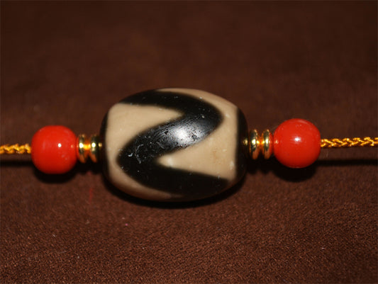 Ancient Tibetan Water Wave Dzi Bead Amulet Himalaya Pure Tiger Tooth Gzi Pendant Genuine Old Antique Agate ZigZag Talisman Bracelet