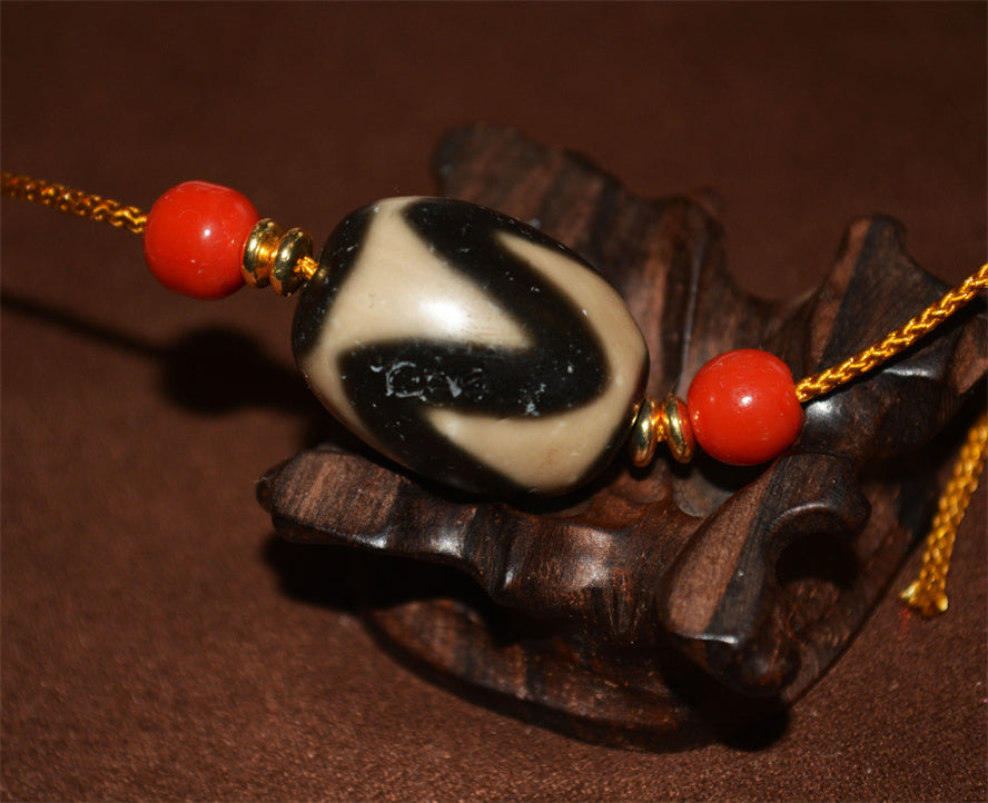 Ancient Tibetan Water Wave Dzi Bead Amulet Himalaya Pure Tiger Tooth Gzi Pendant Genuine Old Antique Agate ZigZag Talisman Bracelet