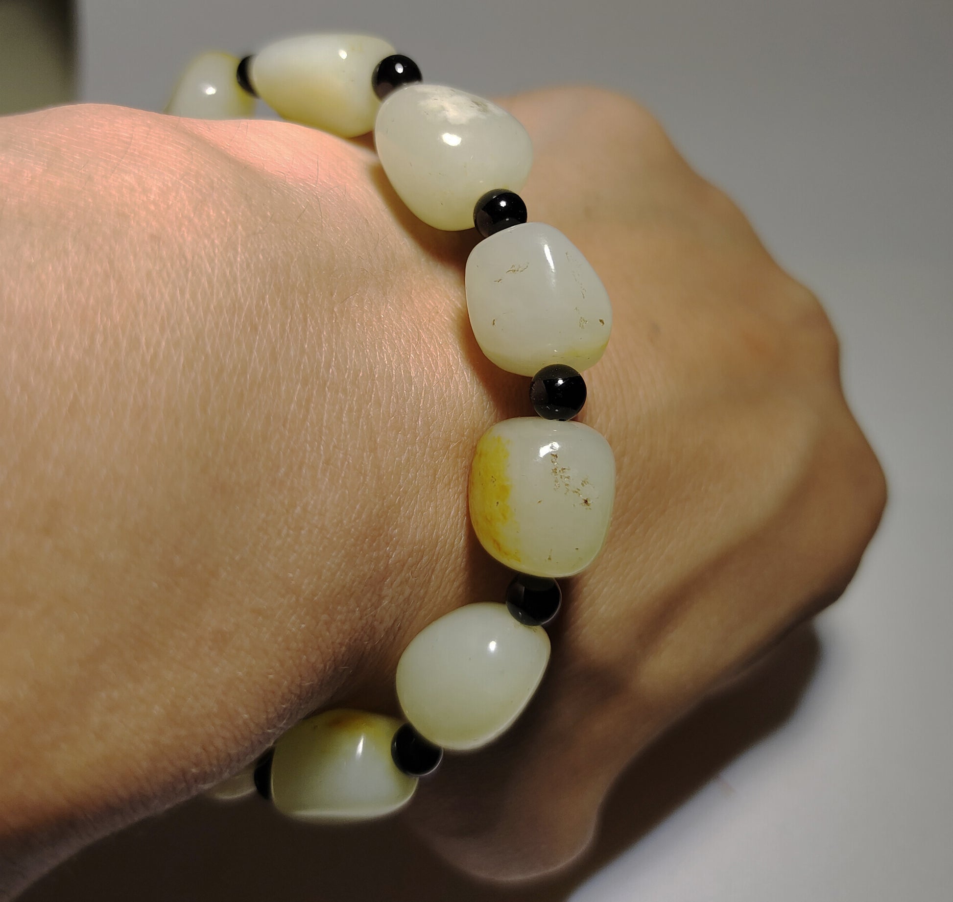 Genuine Chinese Old White Hetian Jade Bracelet Natural Nephrite Hotan Mala Prayer Beads Real Old River Pebble Mutton Fat Amulet