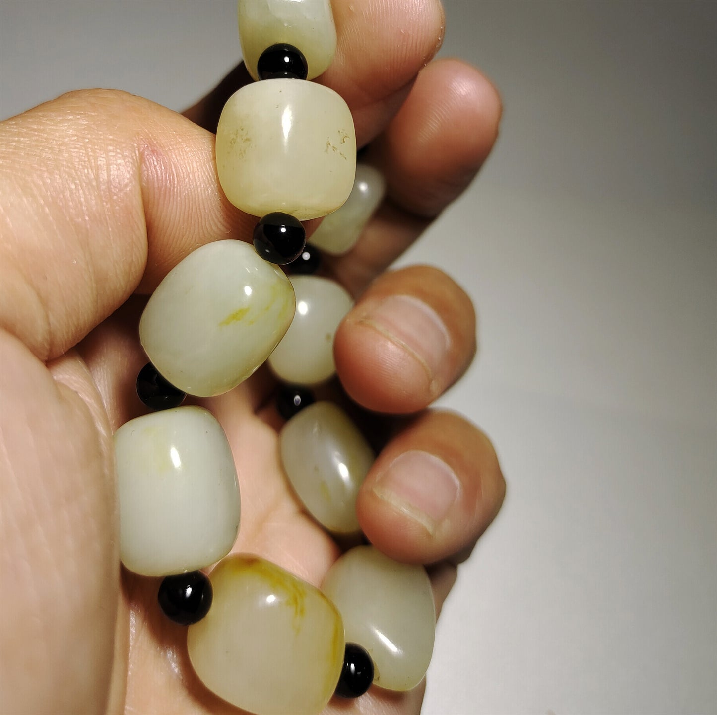 Genuine Chinese Old White Hetian Jade Bracelet Natural Nephrite Hotan Mala Prayer Beads Real Old River Pebble Mutton Fat Amulet