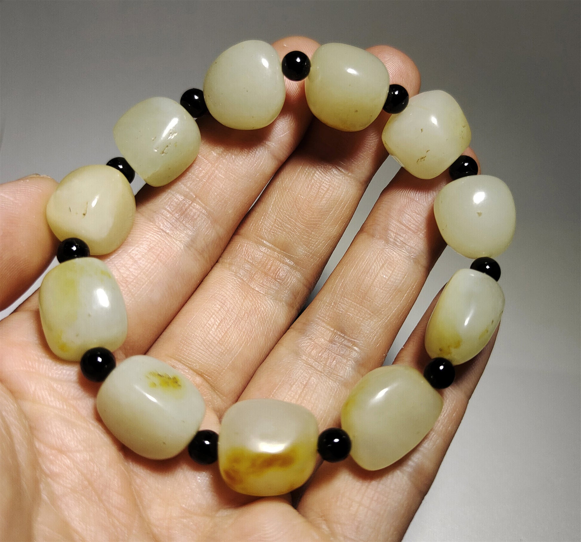 Genuine Chinese Old White Hetian Jade Bracelet Natural Nephrite Hotan Mala Prayer Beads Real Old River Pebble Mutton Fat Amulet