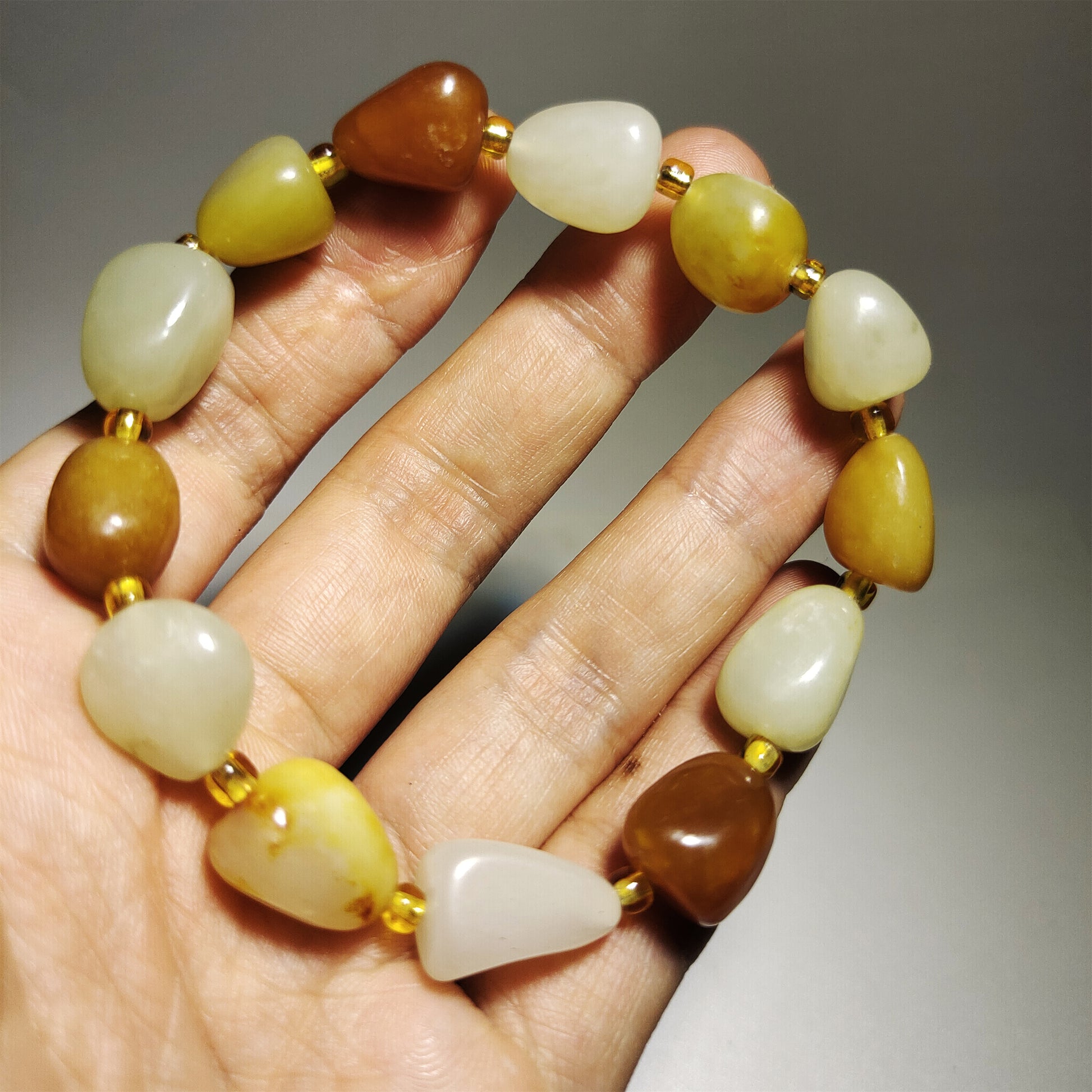 Genuine Chinese Antique White Hetian Jade Bracelet Natural Nephrite Mala Prayer Beads Real Hotan Old River Pebble