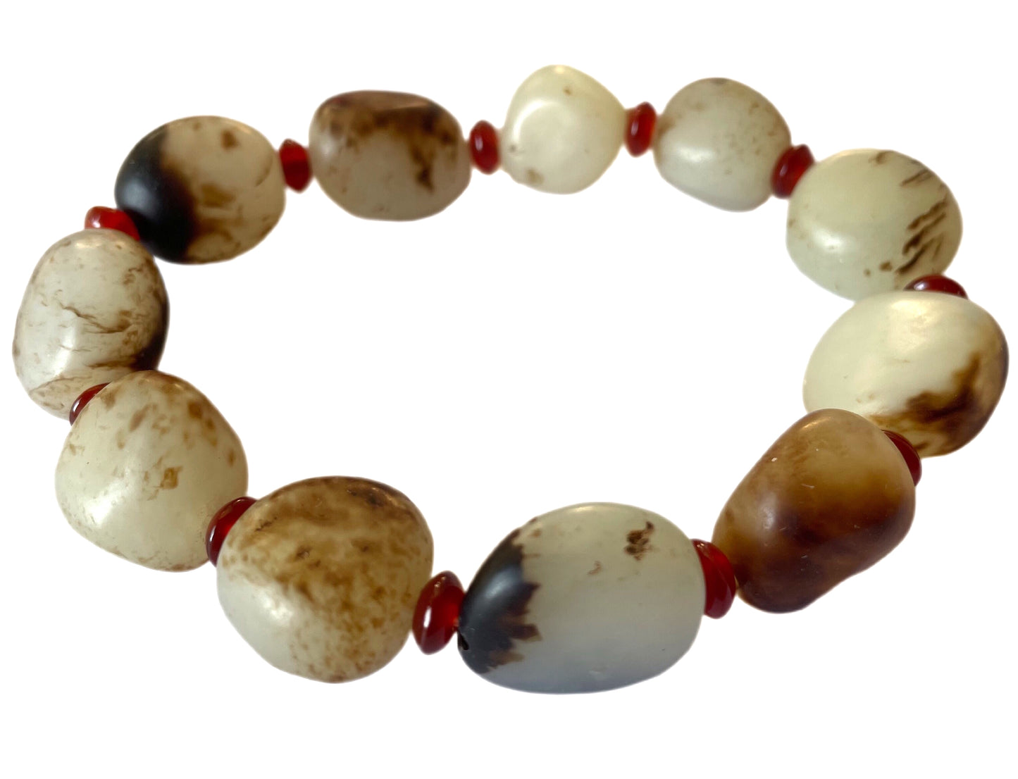 Genuine Chinese Antique White Hetian Jade Bracelet Natural Nephrite Mala Prayer Beads Real Hotan Old River Pebble