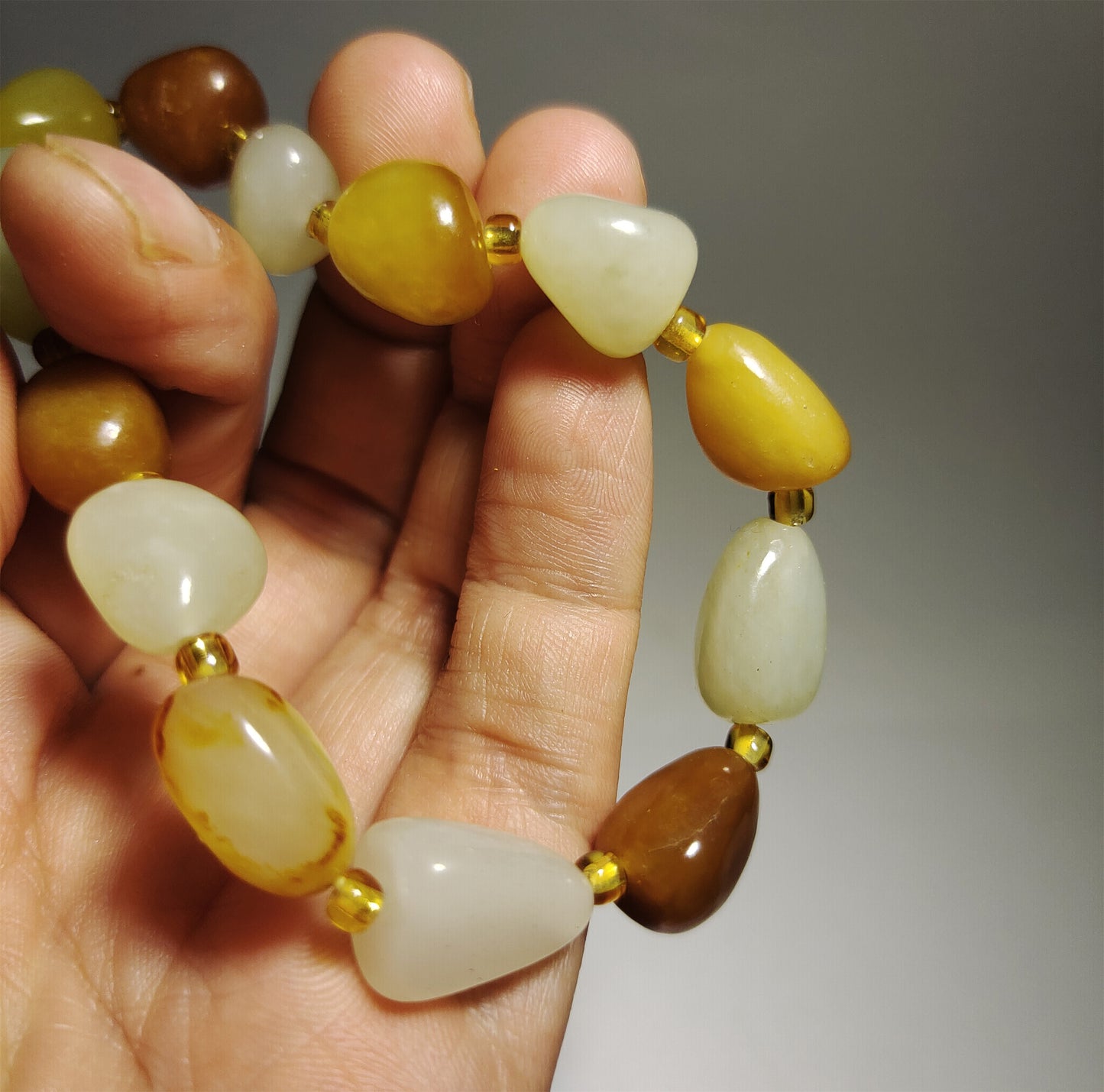 Genuine Chinese Antique White Hetian Jade Bracelet Natural Nephrite Mala Prayer Beads Real Hotan Old River Pebble