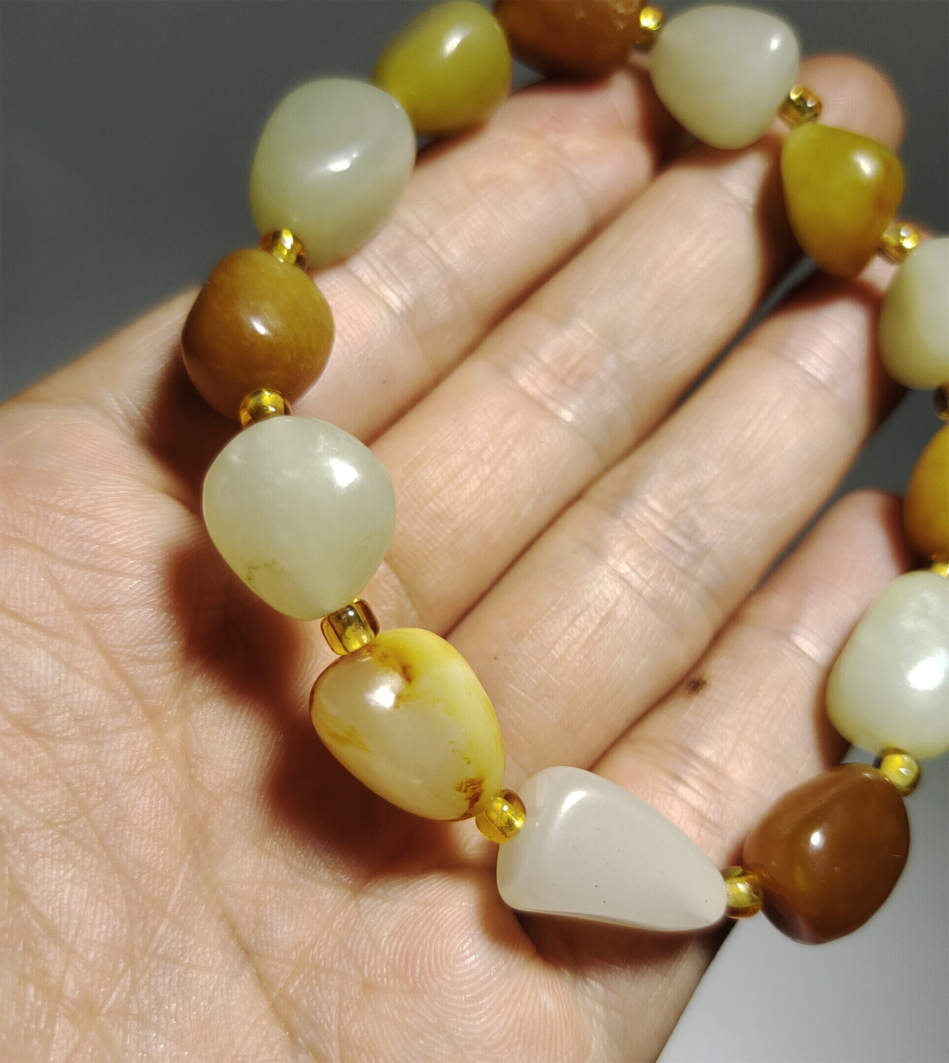 Genuine Chinese Antique White Hetian Jade Bracelet Natural Nephrite Mala Prayer Beads Real Hotan Old River Pebble