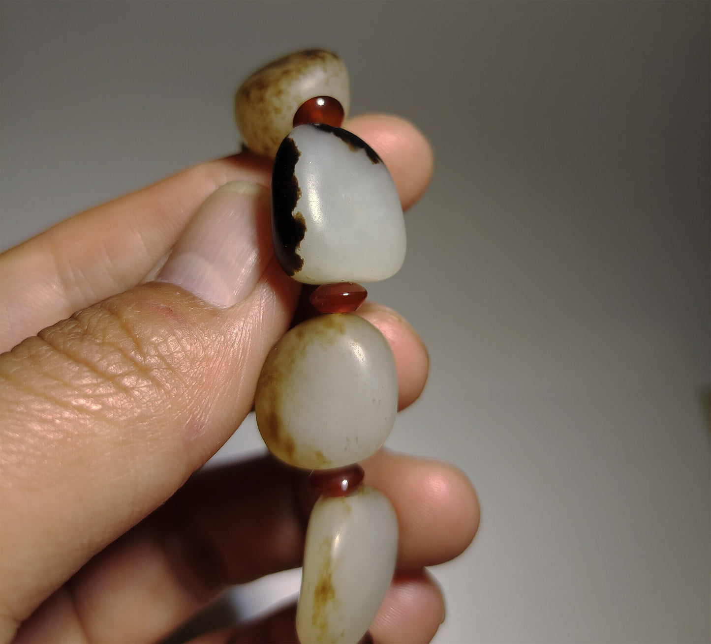 Genuine Chinese Antique White Hetian Jade Bracelet Natural Nephrite Mala Prayer Beads Real Hotan Old River Pebble