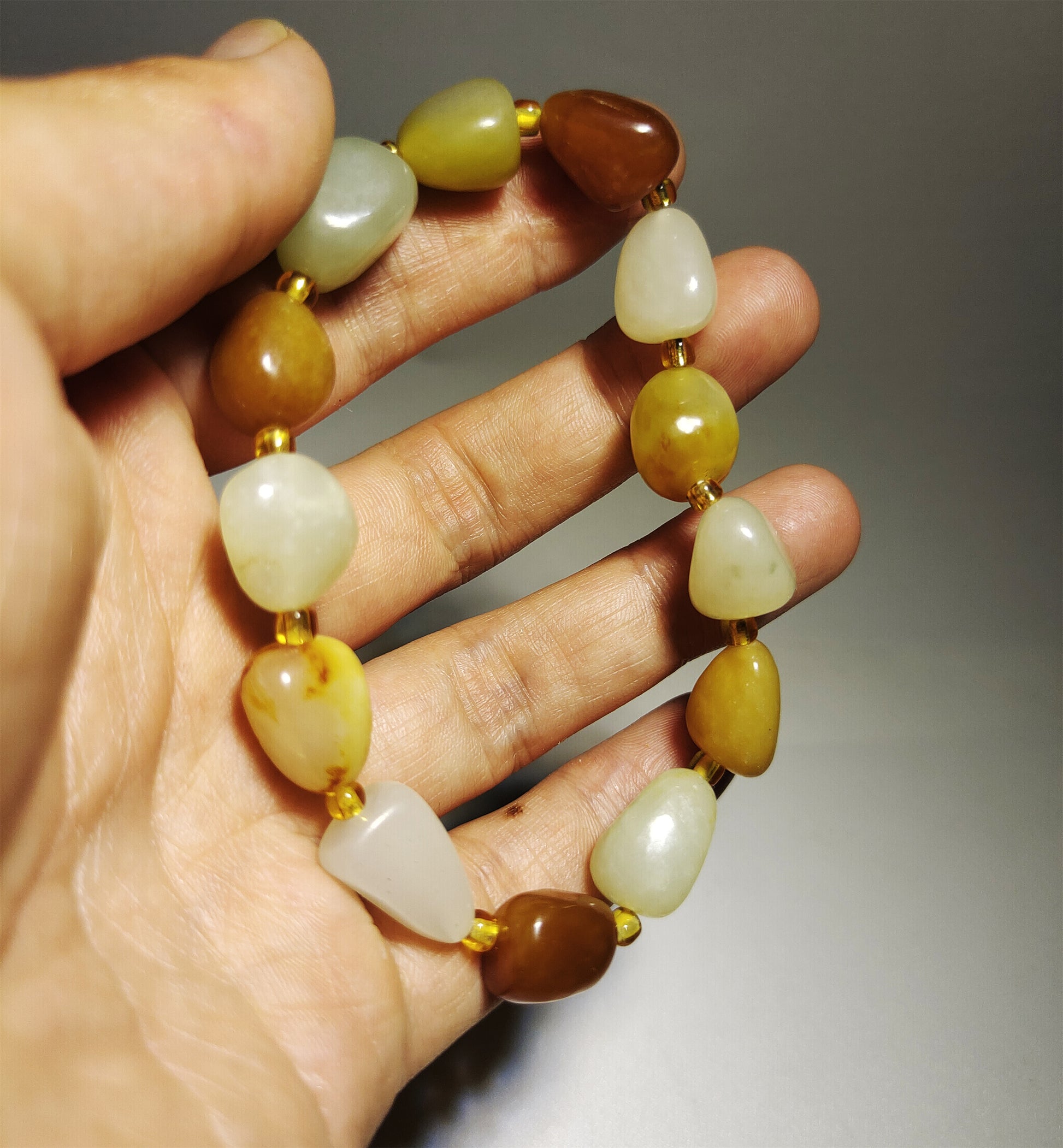 Genuine Chinese Antique White Hetian Jade Bracelet Natural Nephrite Mala Prayer Beads Real Hotan Old River Pebble