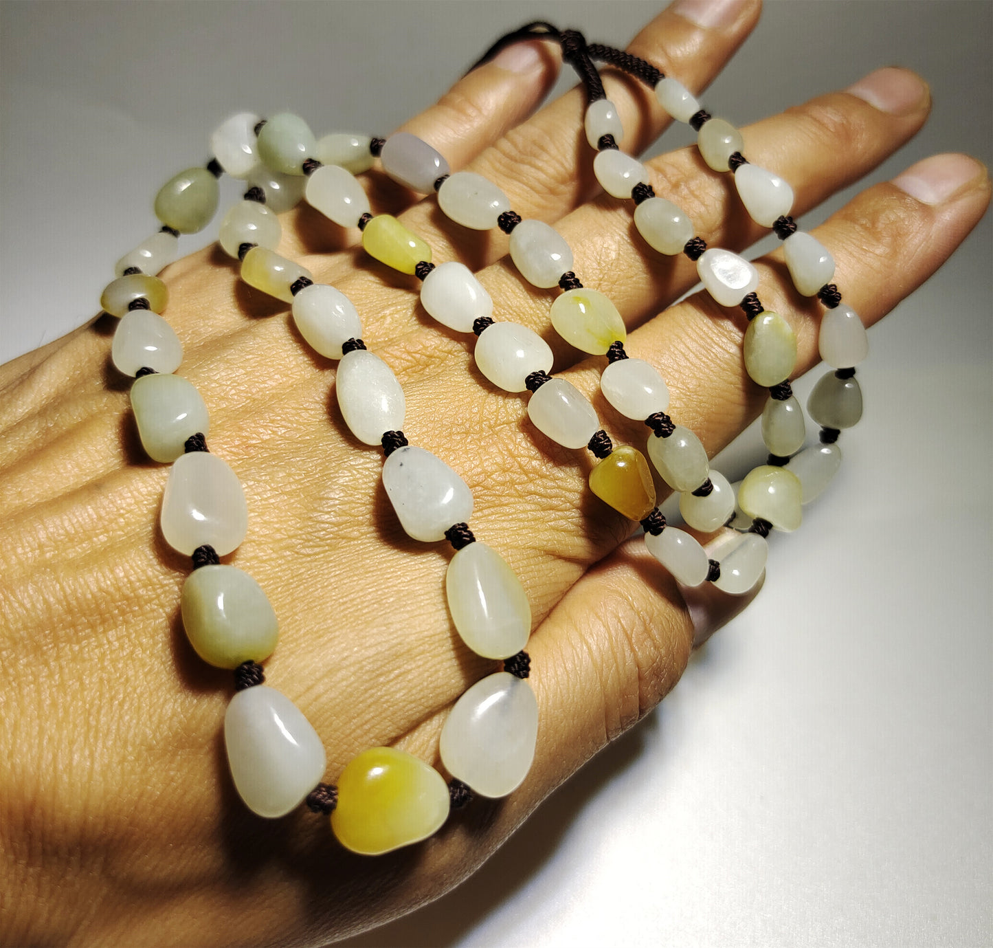 Genuine Chinese Antique White Hetian Jade Necklace Bracelet Natural Nephrite Mala Prayer Beads Real Hotan Old River Pebble