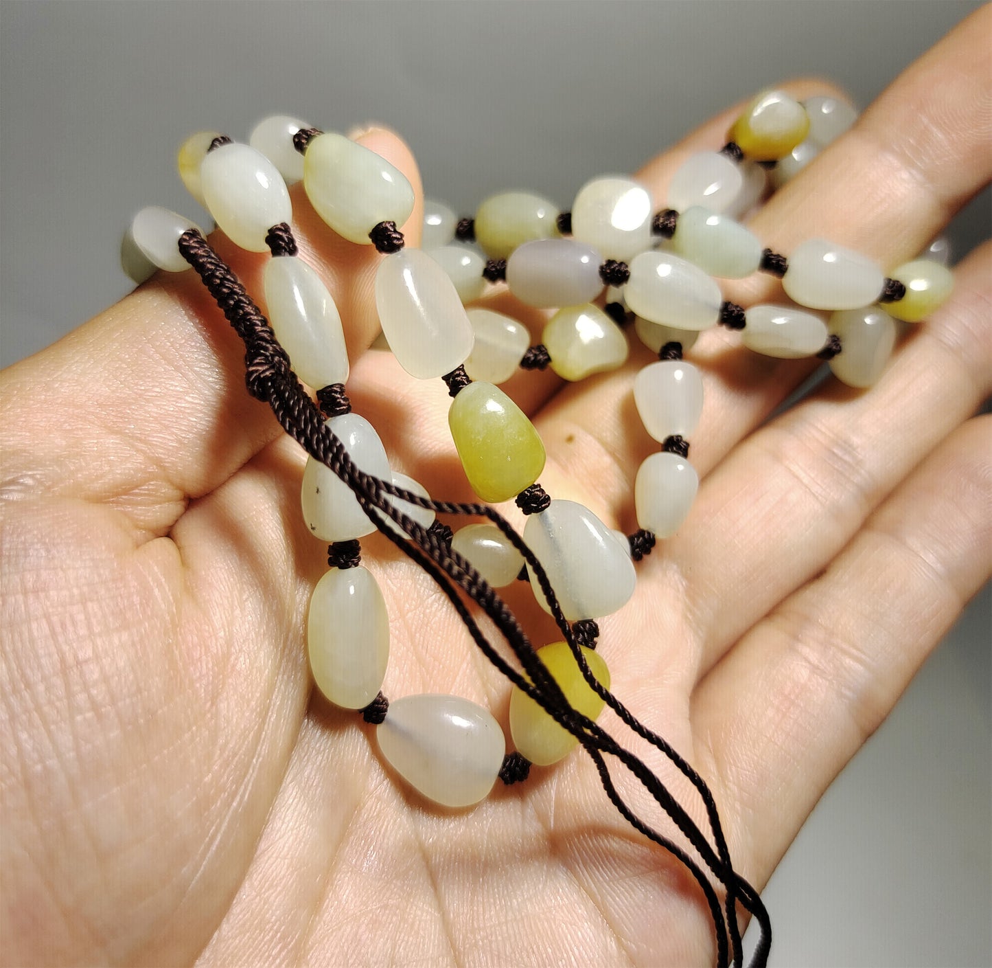 Genuine Chinese Antique White Hetian Jade Necklace Bracelet Natural Nephrite Mala Prayer Beads Real Hotan Old River Pebble