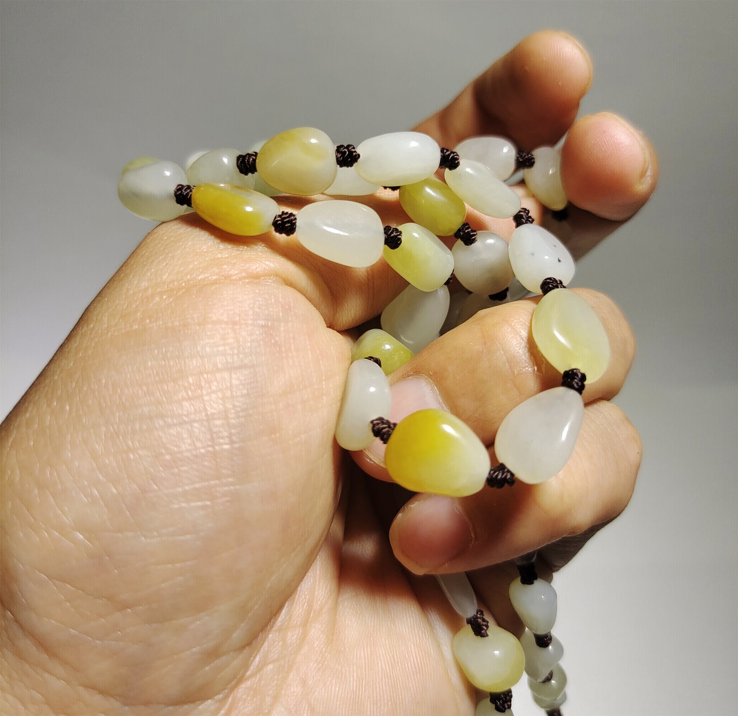 Genuine Chinese Antique White Hetian Jade Necklace Bracelet Natural Nephrite Mala Prayer Beads Real Hotan Old River Pebble