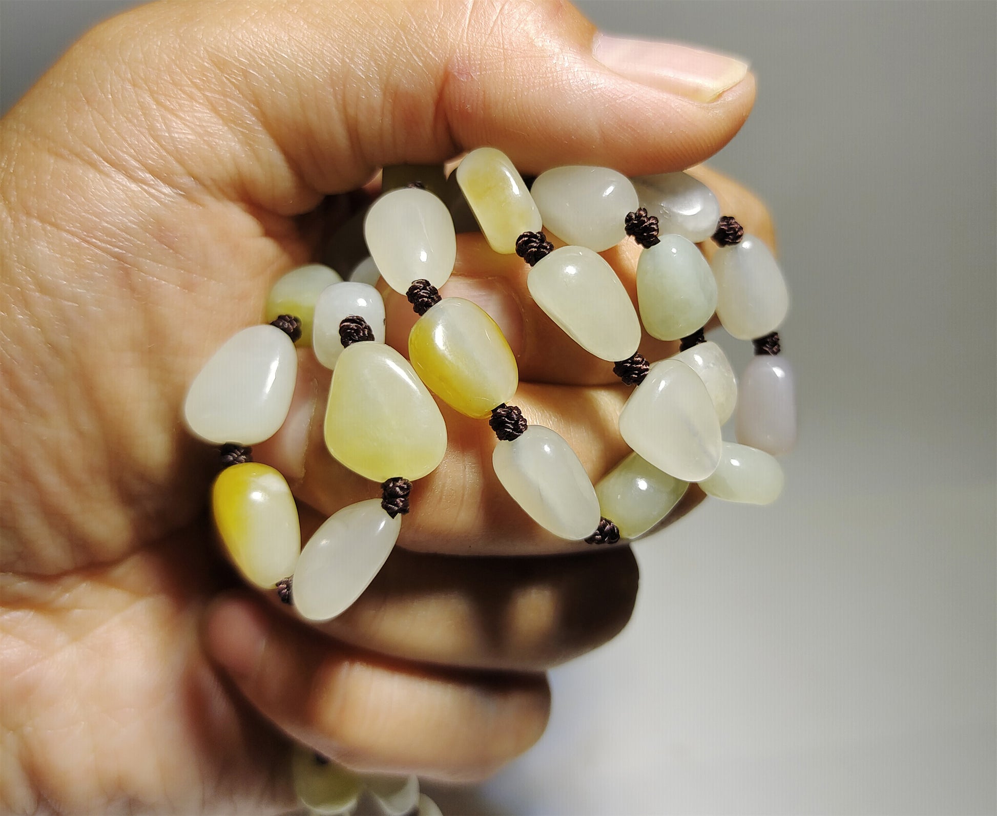 Genuine Chinese Antique White Hetian Jade Necklace Bracelet Natural Nephrite Mala Prayer Beads Real Hotan Old River Pebble