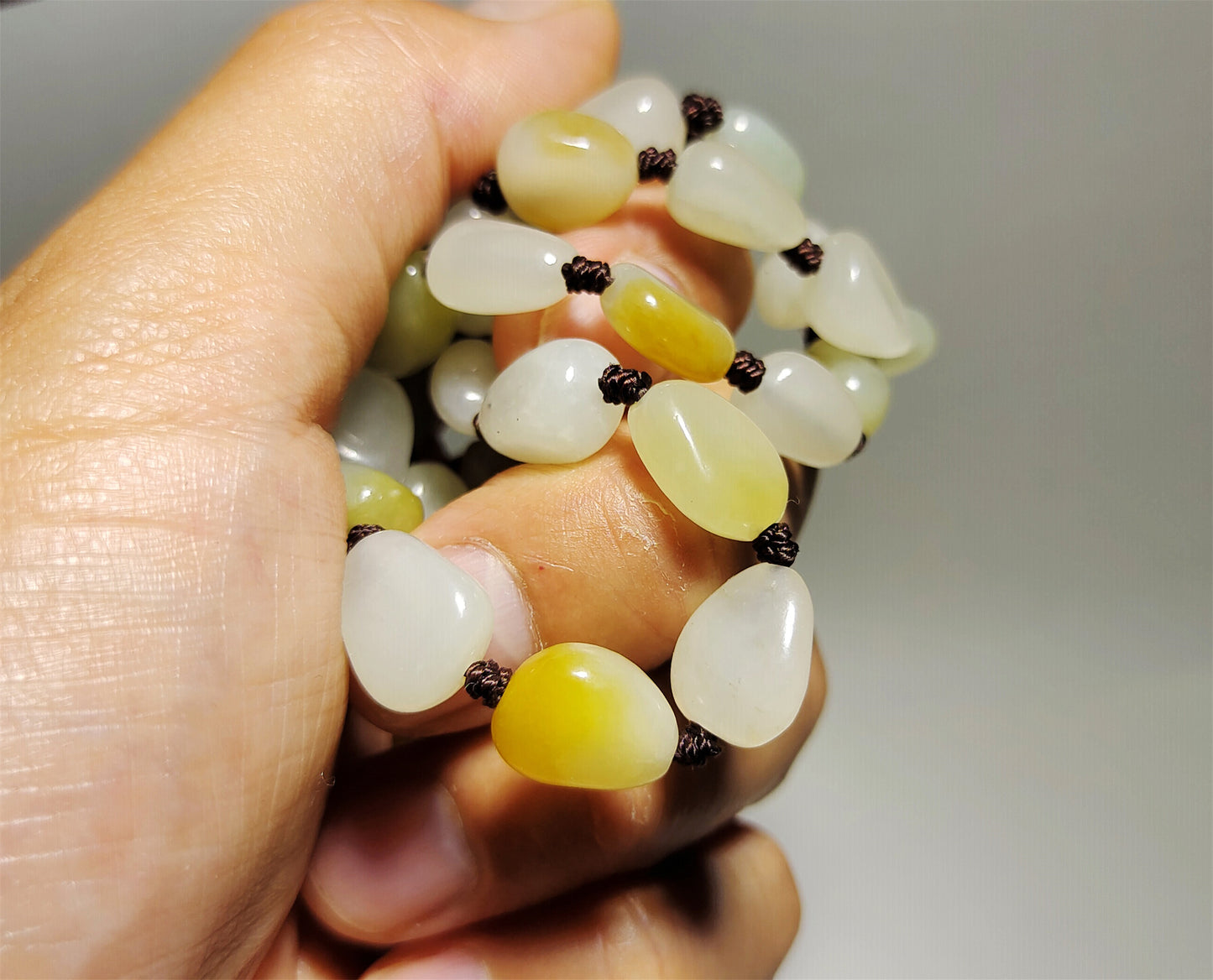 Genuine Chinese Antique White Hetian Jade Necklace Bracelet Natural Nephrite Mala Prayer Beads Real Hotan Old River Pebble