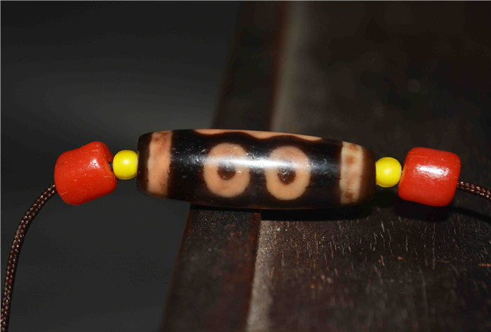 Genuine Himalaya Ancient Cinnabar Three Eyes Dzi Bead Amulet Tibetan Old Antique Real Agate Nepal Bloodspots 3 Eyed Pure Gzi Pendant Talisman Bracelet