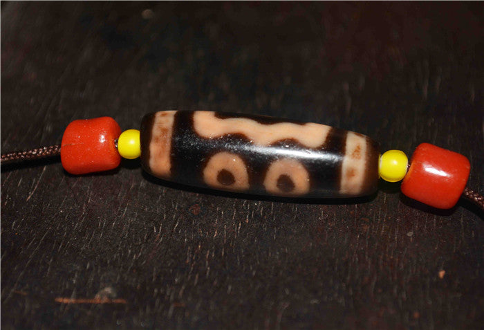 Genuine Himalaya Ancient Cinnabar Three Eyes Dzi Bead Amulet Tibetan Old Antique Real Agate Nepal Bloodspots 3 Eyed Pure Gzi Pendant Talisman Bracelet