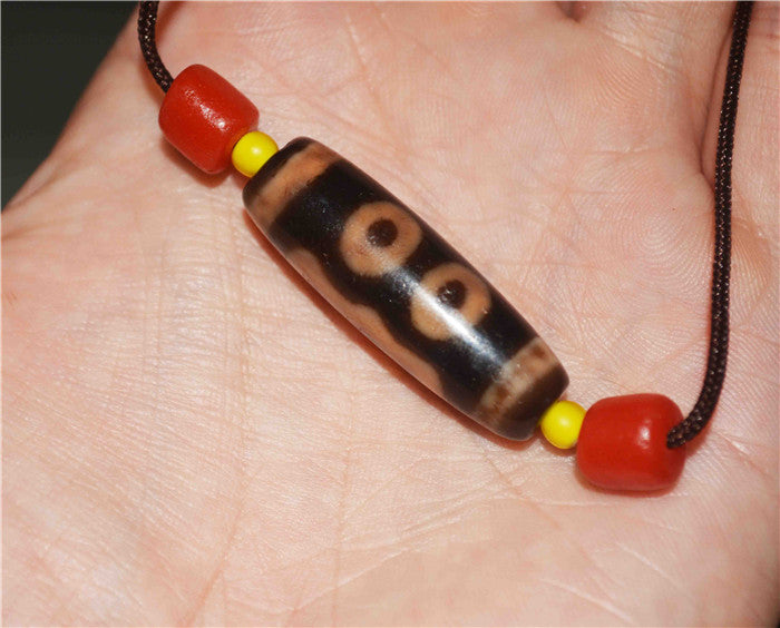 Genuine Himalaya Ancient Cinnabar Three Eyes Dzi Bead Amulet Tibetan Old Antique Real Agate Nepal Bloodspots 3 Eyed Pure Gzi Pendant Talisman Bracelet