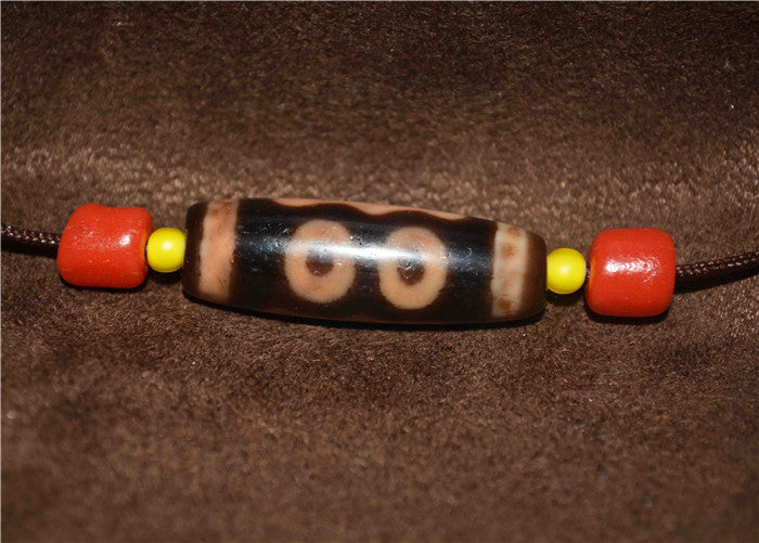 Genuine Himalaya Ancient Cinnabar Three Eyes Dzi Bead Amulet Tibetan Old Antique Real Agate Nepal Bloodspots 3 Eyed Pure Gzi Pendant Talisman Bracelet