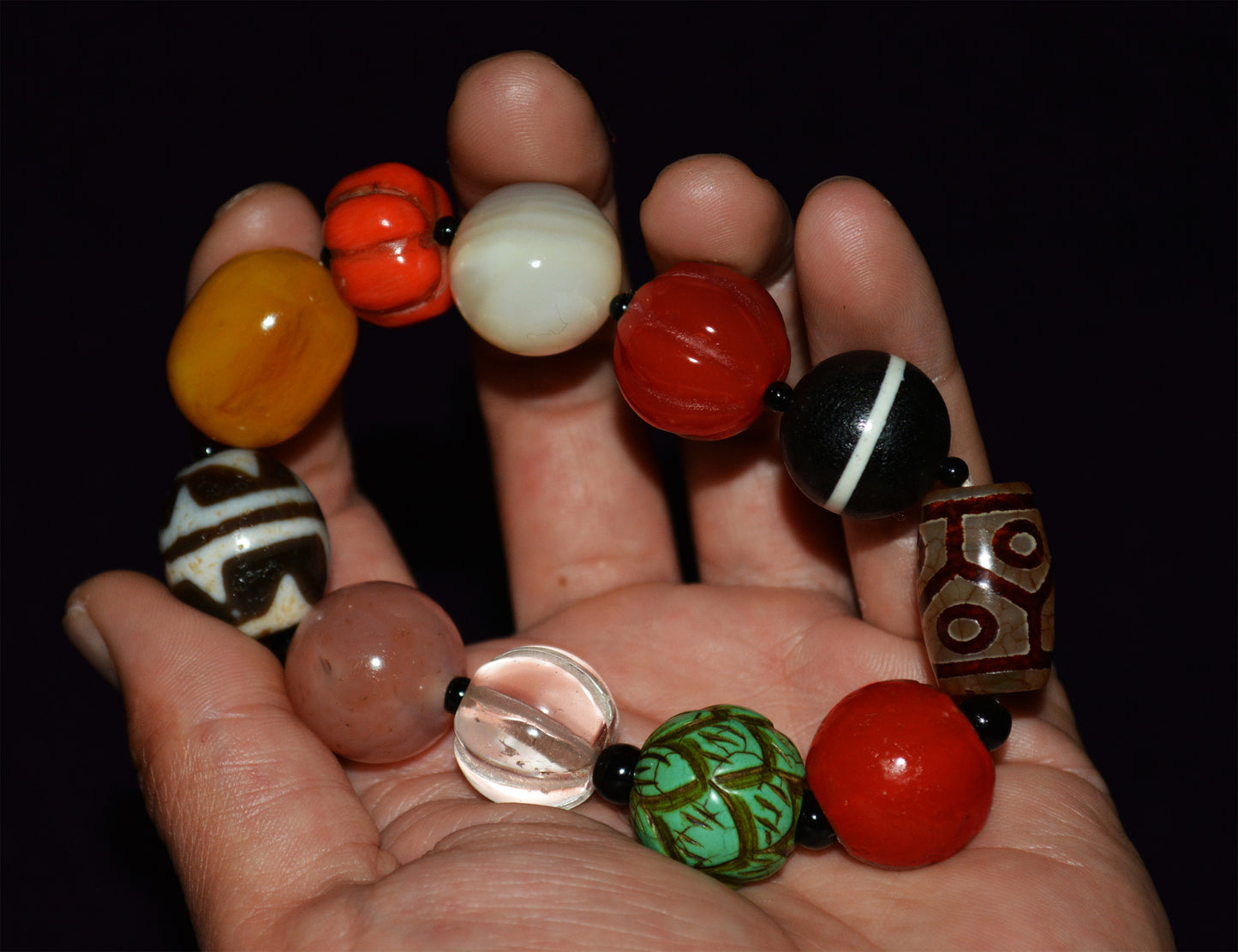 Real Himalaya Old Antique Amber Bracelet Red Coral Turquoise Mala Prayer Beads Pema Raka Nanhong Agate Six Eyes Dzi Bead