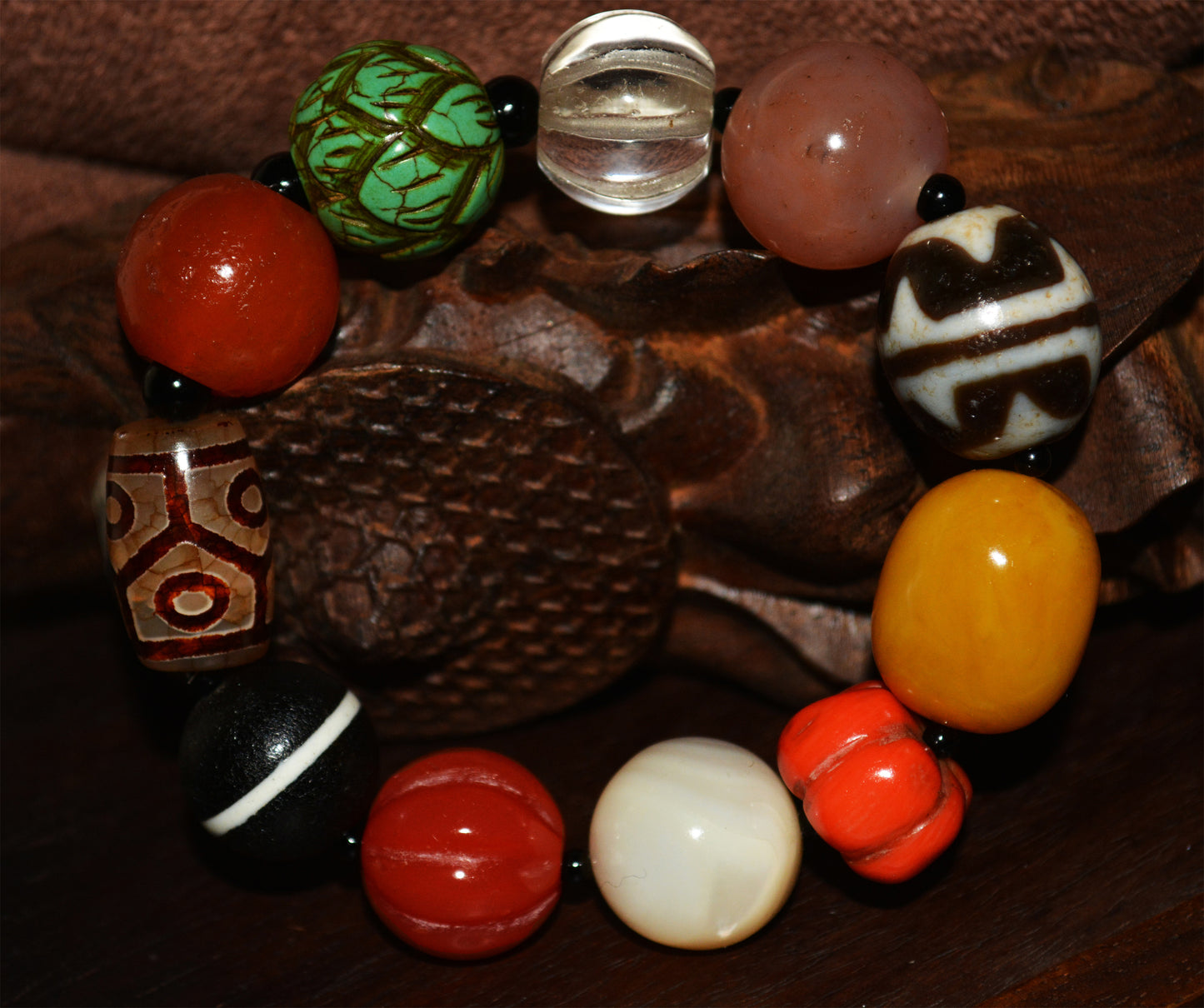 Real Himalaya Old Antique Amber Bracelet Red Coral Turquoise Mala Prayer Beads Pema Raka Nanhong Agate Six Eyes Dzi Bead