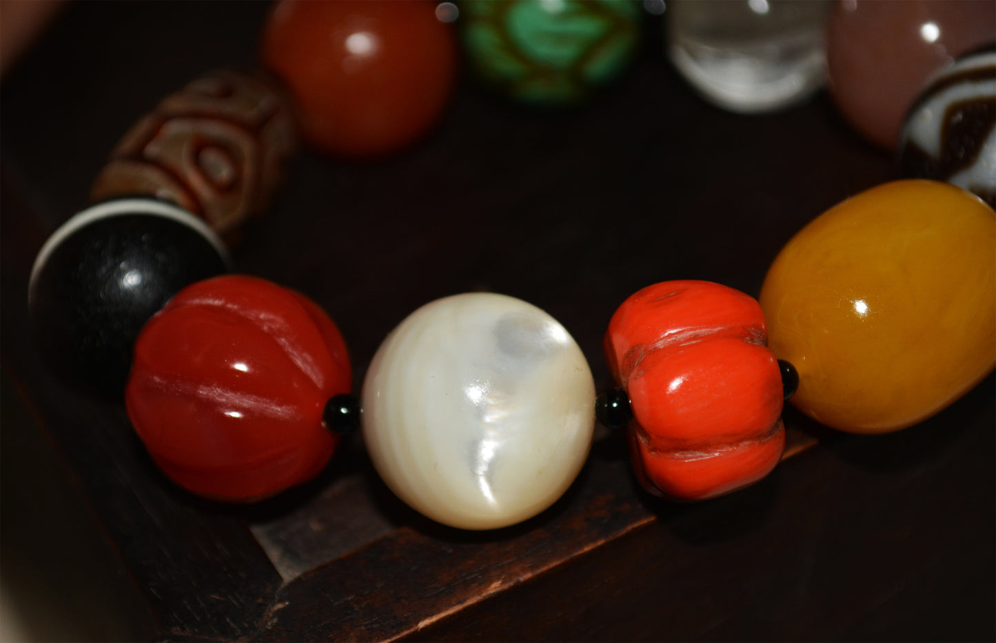 Real Himalaya Old Antique Amber Bracelet Red Coral Turquoise Mala Prayer Beads Pema Raka Nanhong Agate Six Eyes Dzi Bead