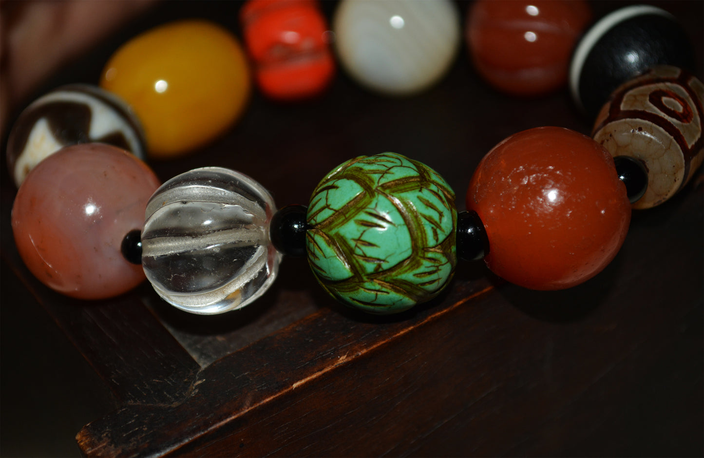 Real Himalaya Old Antique Amber Bracelet Red Coral Turquoise Mala Prayer Beads Pema Raka Nanhong Agate Six Eyes Dzi Bead