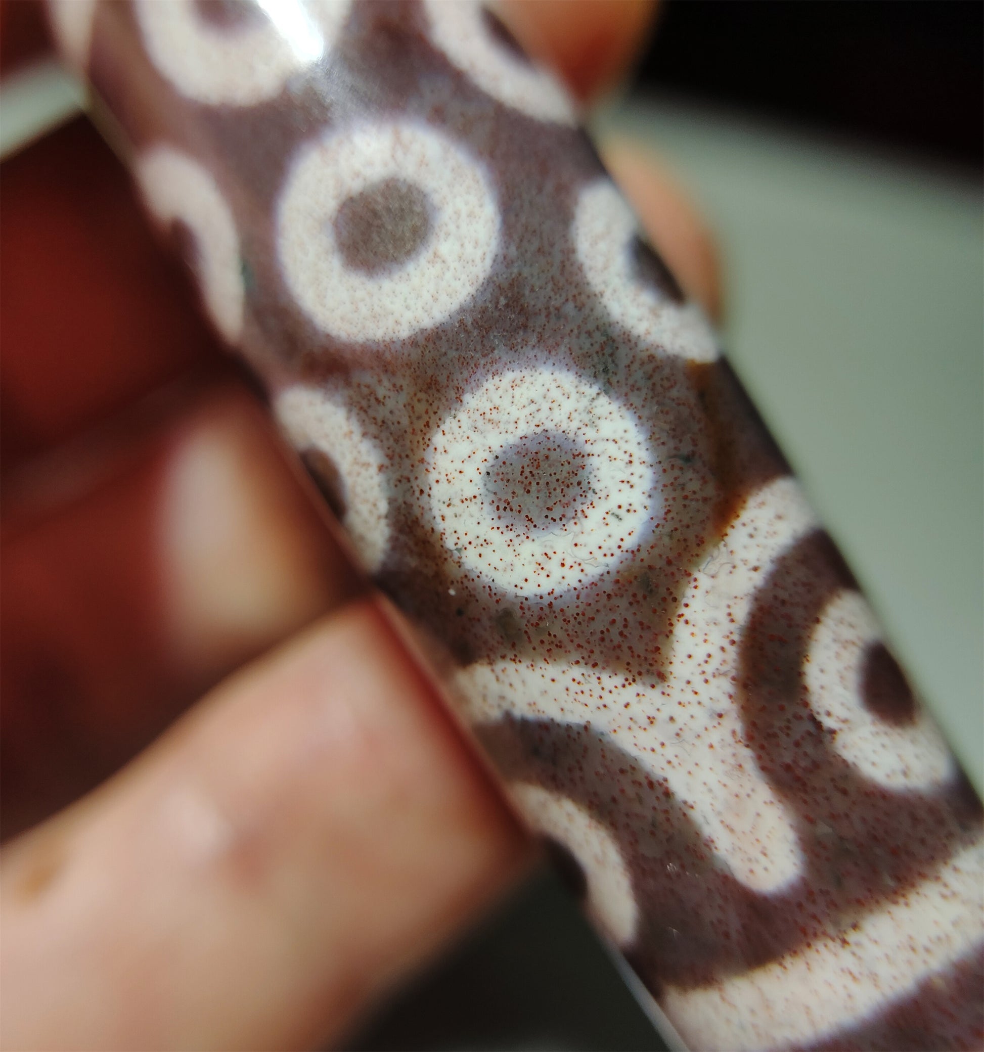 Real Tibetan Ancient Pure 21 Eyes Dzi Bead Pendant Amulet Himalaya Agate Twenty One Eyed Gzi Cinnabar  Bloodspots Tibet Old