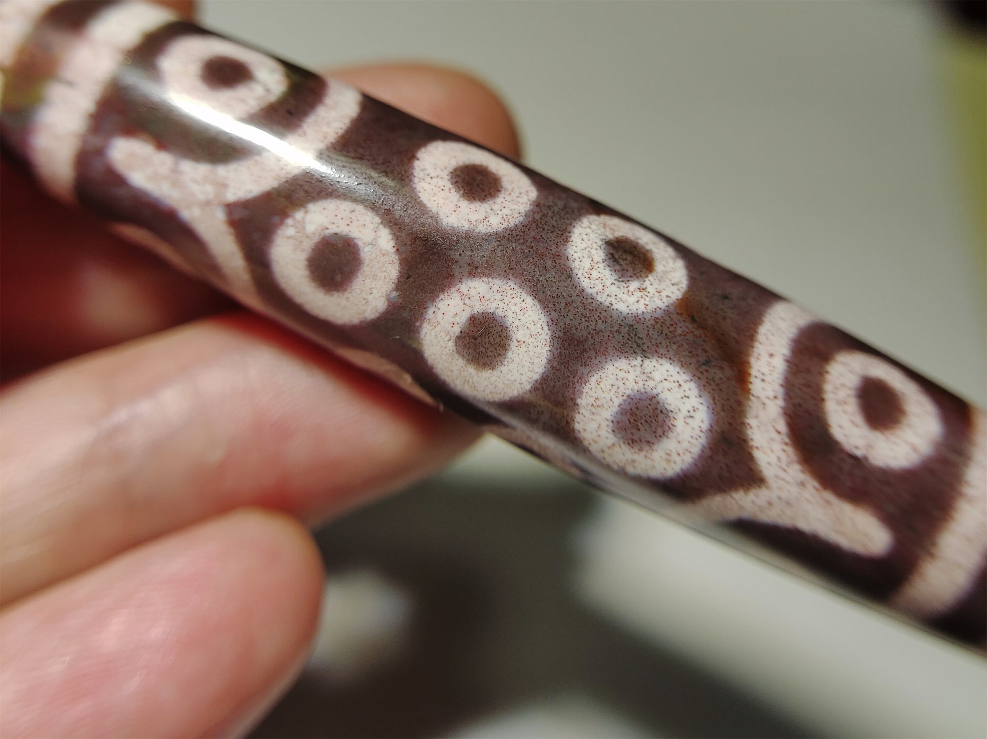 Real Tibetan Ancient Pure 21 Eyes Dzi Bead Pendant Amulet Himalaya Agate Twenty One Eyed Gzi Cinnabar  Bloodspots Tibet Old