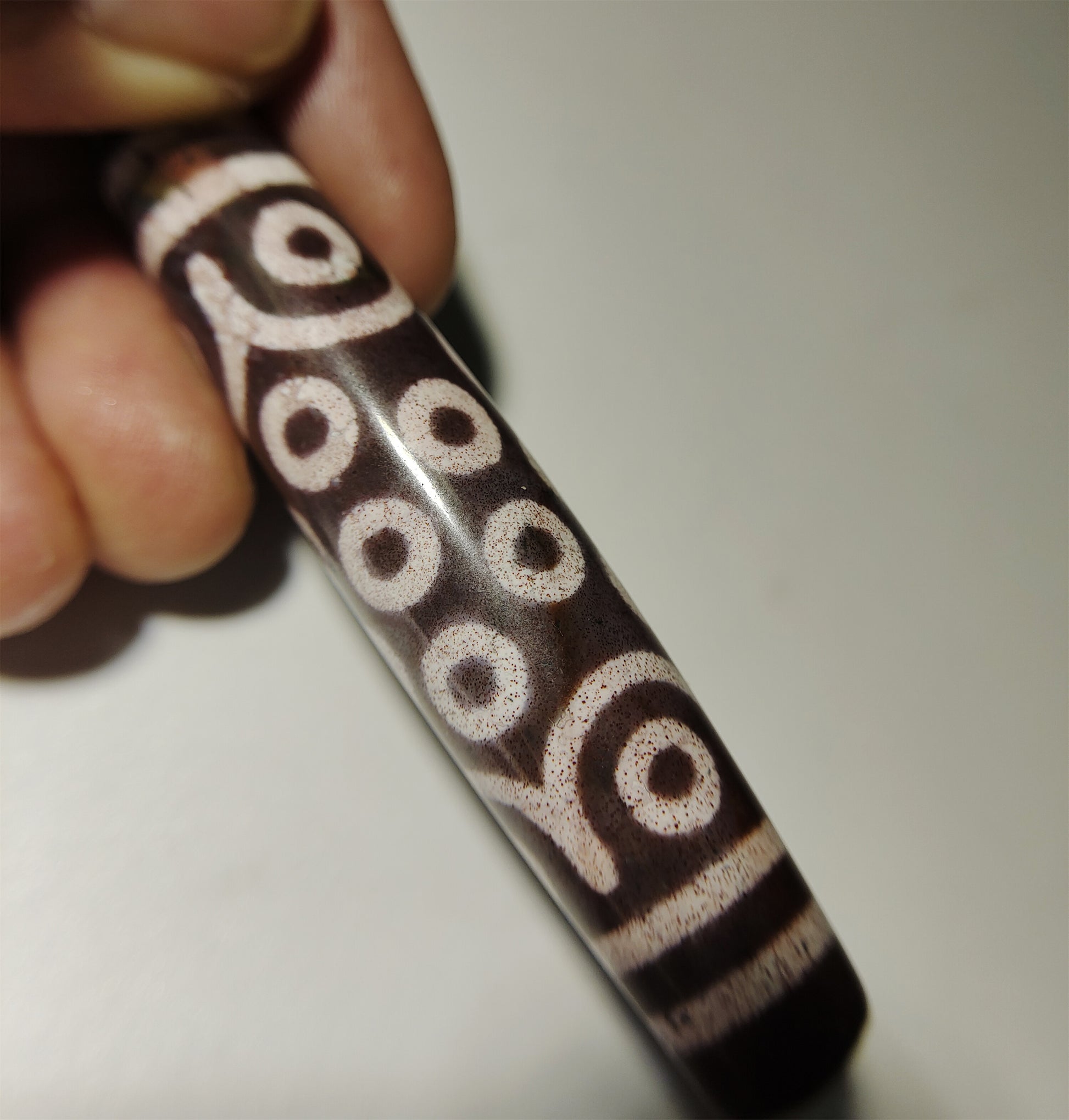 Real Tibetan Ancient Pure 21 Eyes Dzi Bead Pendant Amulet Himalaya Agate Twenty One Eyed Gzi Cinnabar  Bloodspots Tibet Old