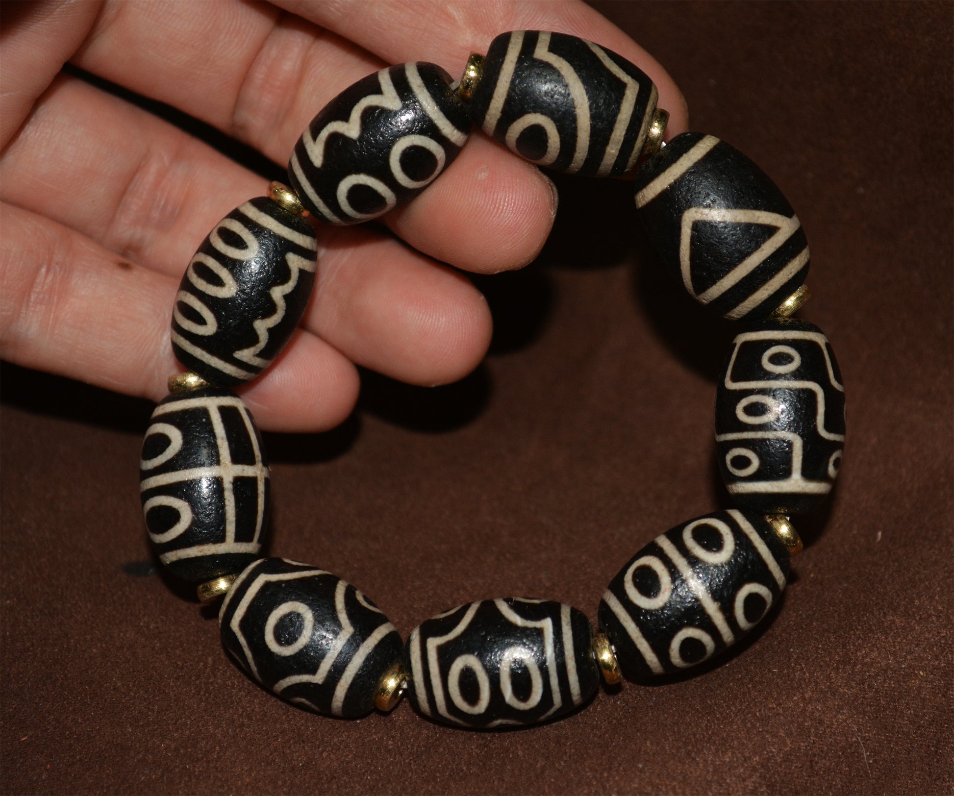 Real Tibetan Ancient Nine Eyes Dzi Bead Bracelet Amulet Himalaya Old Antique Genuine Agate Nepal One Two Three Four Five Six Seven Eight Eyed Pure Gzi Talisman Mala