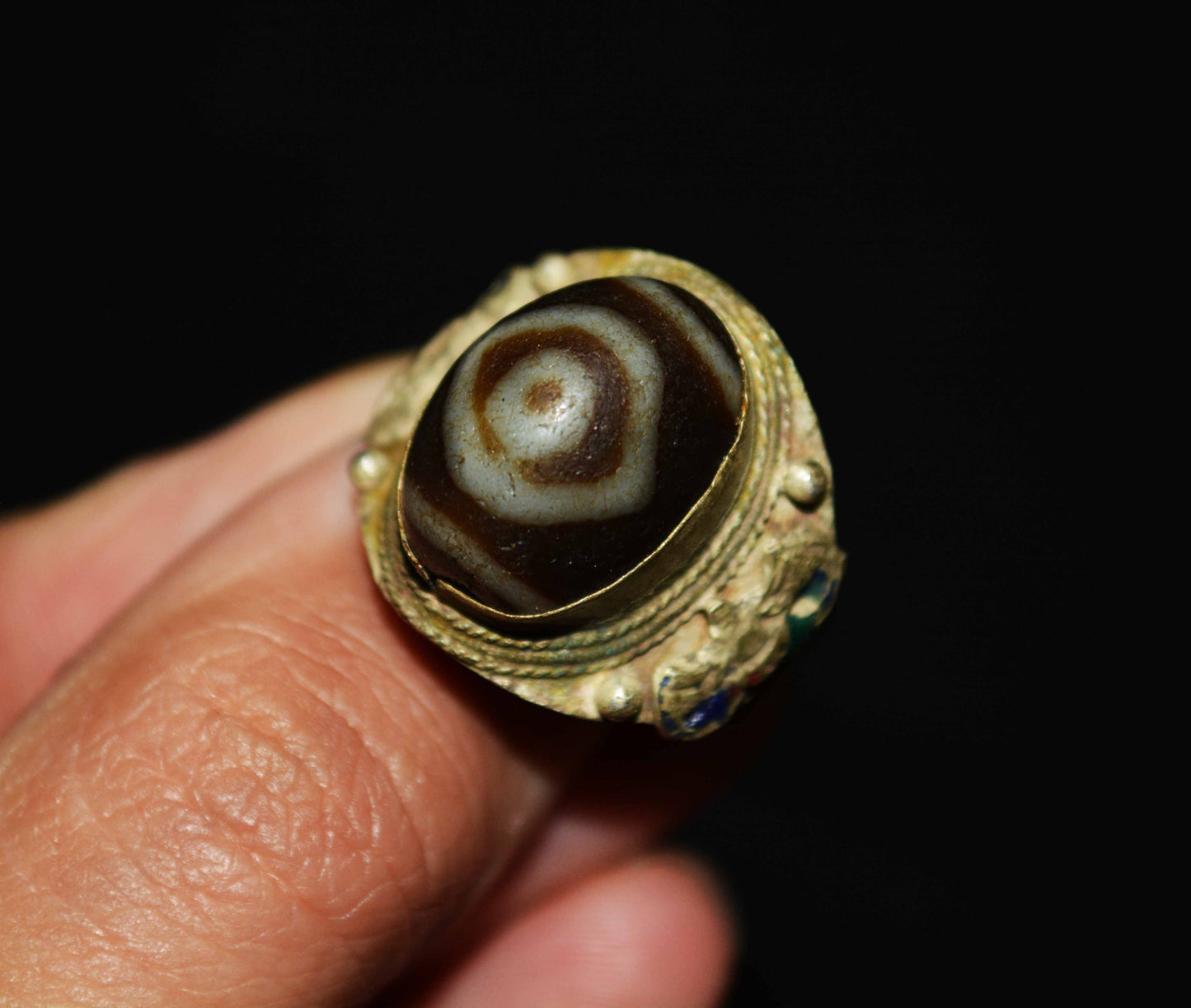 Genuine Tibetan Ancient One Two Eyes Dzi Bead Ring Amulet Himalaya Old Antique Real Agate Nepal Buddha's Eye Pure Gzi Talisman