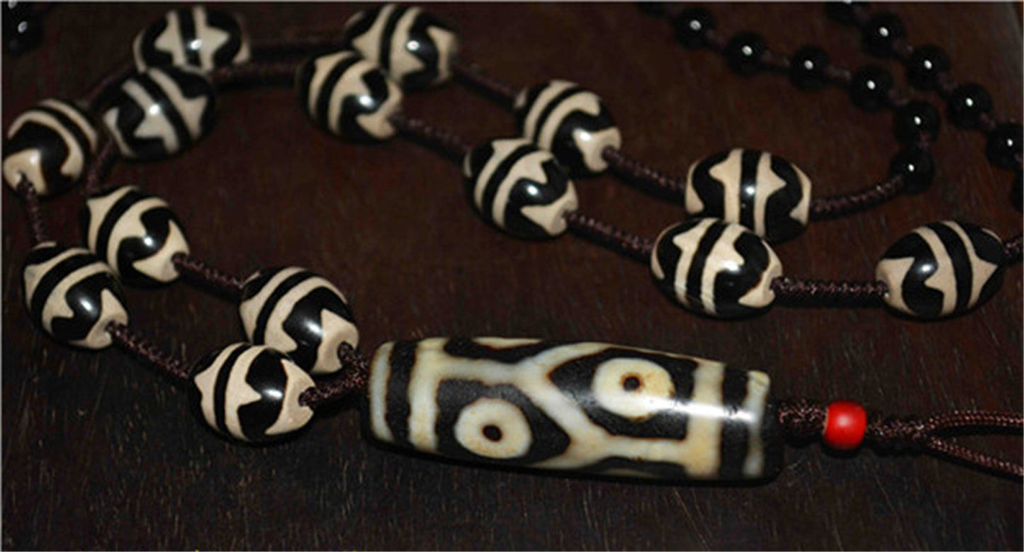 Tibetan Ancient Water Wave Six Eyes Dzi Bead Pendant Amulet Himalaya Old Antique Real Agate Nepal 6 Eyed Pure Tiger Tooth Gzi Talisman Bracelet