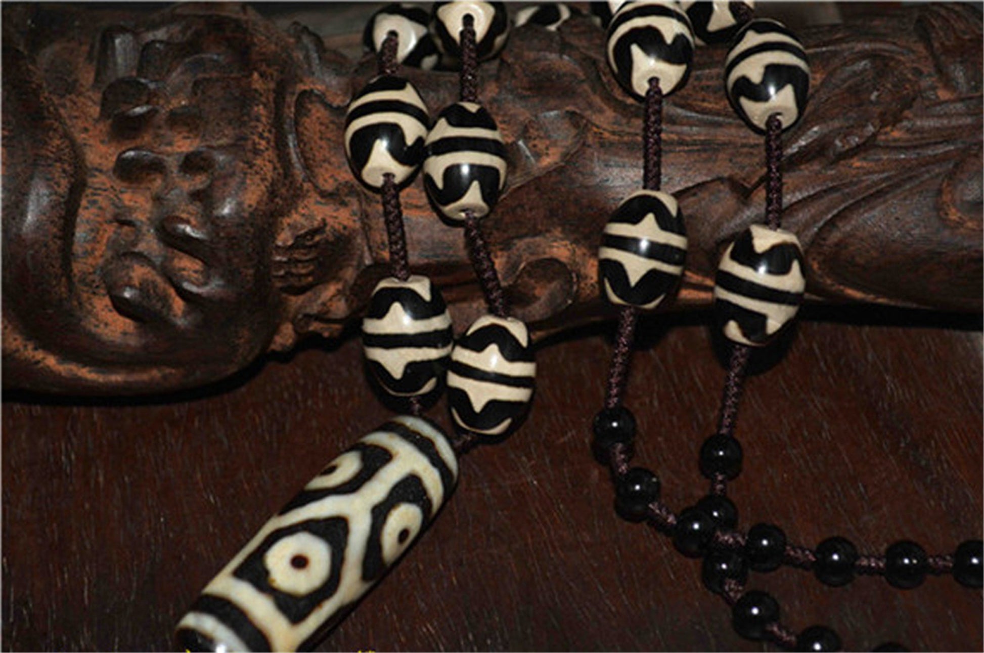 Tibetan Ancient Water Wave Six Eyes Dzi Bead Pendant Amulet Himalaya Old Antique Real Agate Nepal 6 Eyed Pure Tiger Tooth Gzi Talisman Bracelet