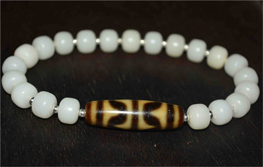 Genuine Tibetan Ancient Tiger Tooth Dzi Bead Bracelet Amulet Himalaya Zigzag Old Antique Real Agate Nepal Water Wave Pure Gzi Talisman