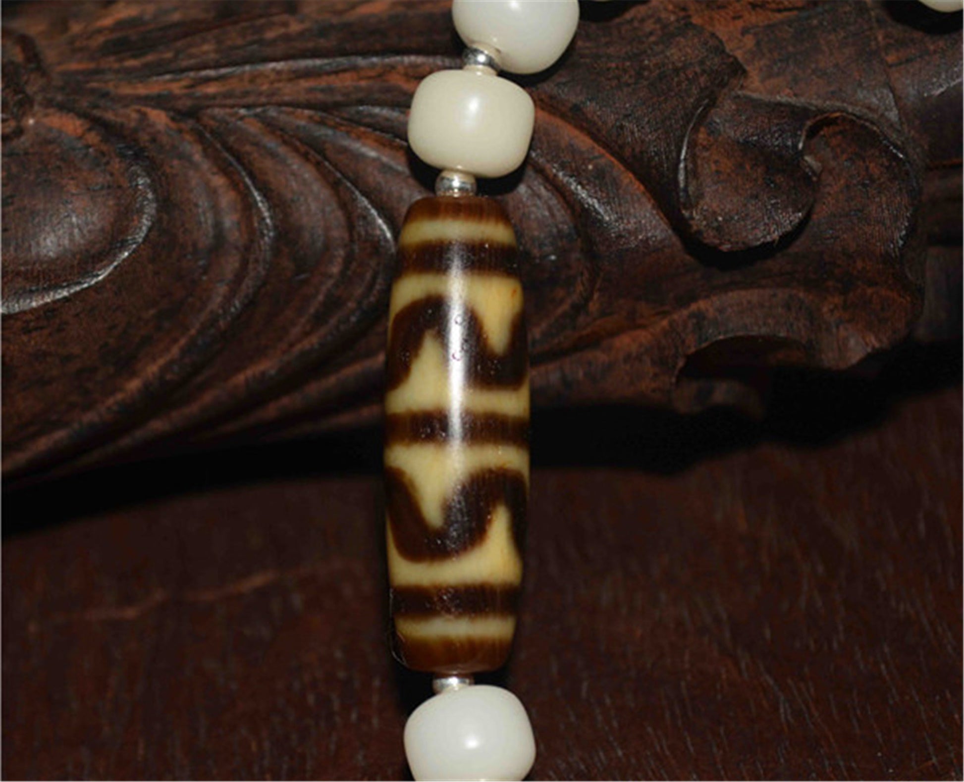 Genuine Tibetan Ancient Tiger Tooth Dzi Bead Bracelet Amulet Himalaya Zigzag Old Antique Real Agate Nepal Water Wave Pure Gzi Talisman